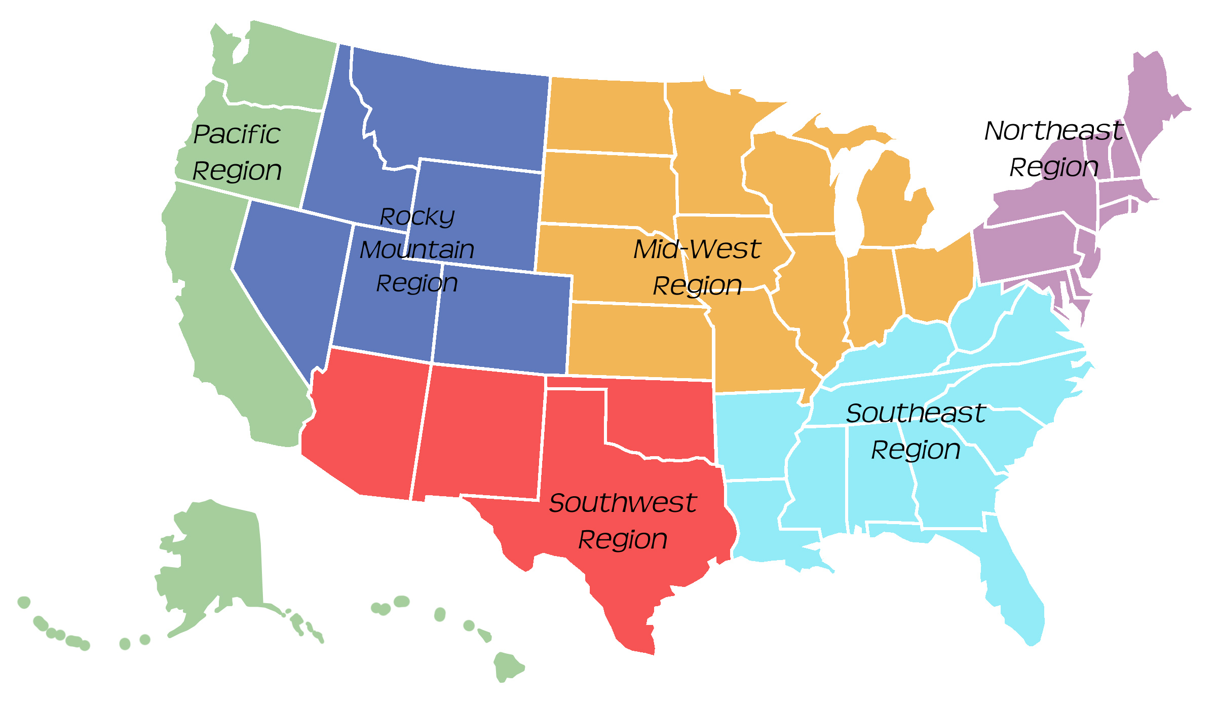 Map Dividing The 50 States Into Regions